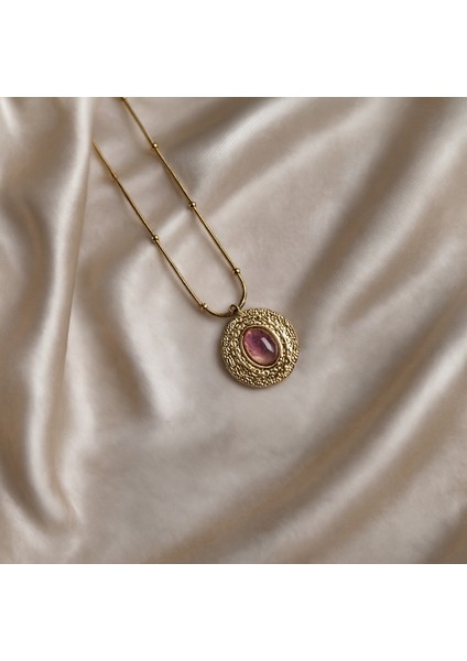 Taşlı Zarif Vintage Güneş Çelik Kolye