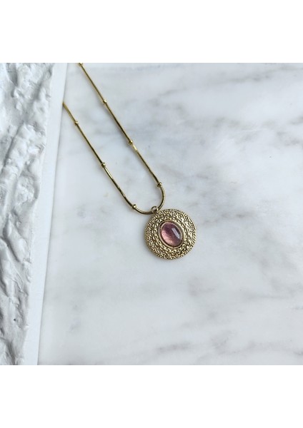 Taşlı Zarif Vintage Güneş Çelik Kolye fiyatları