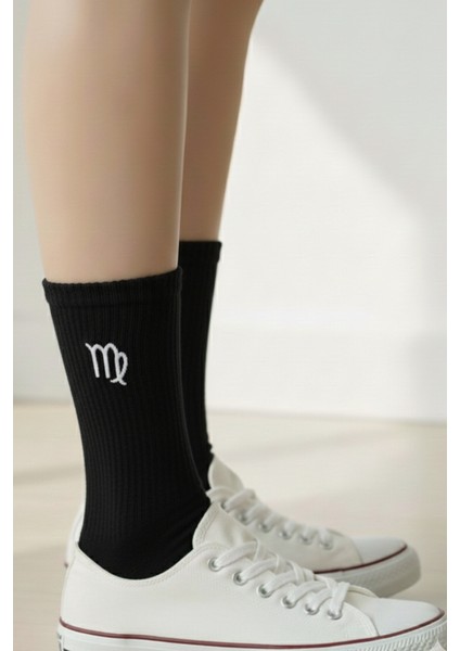Başak Burcu Nakışlı Tenis Gym Fitness 2 Çift Siyah Beyaz Pamuklu Yazlık Kışlık Çorap Seti modelleri