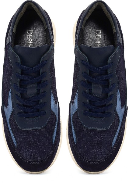 Kadın Lacivert Bağcıklı Kalın Tabanlı Deri Sneaker 25AFD371014