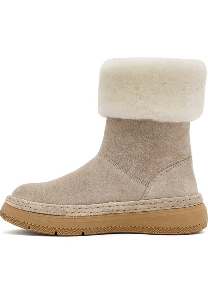 Kadın Bej Kalın Tabanlı Kürk Detaylı Süet Deri Bot 25WFD133410 fiyatları