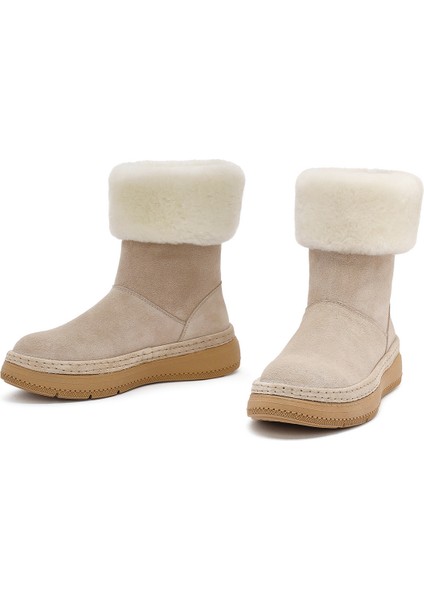 Kadın Bej Kalın Tabanlı Kürk Detaylı Süet Deri Bot 25WFD133410 modelleri