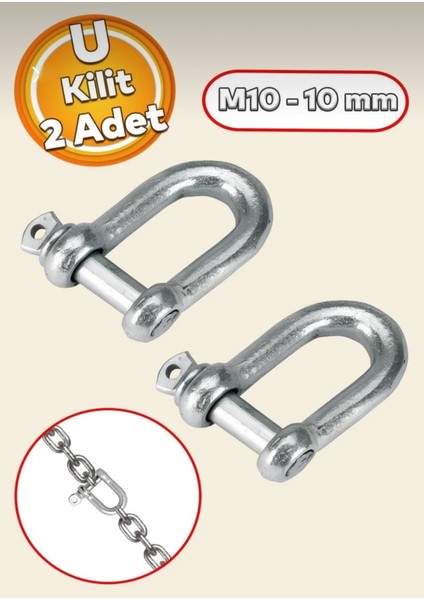 10 mm Zincir Kilidi U Tipi Karabina Yük Kaldırma (2 Adet)
