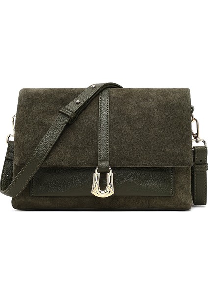 Kadın Yeşil Uzun Askılı Süet Deri Çapraz Çanta 25WBD252610