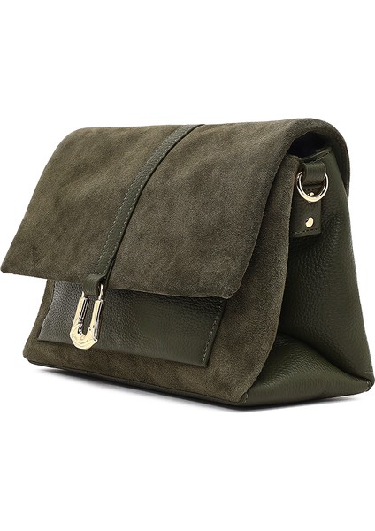 Kadın Yeşil Uzun Askılı Süet Deri Çapraz Çanta 25WBD252610