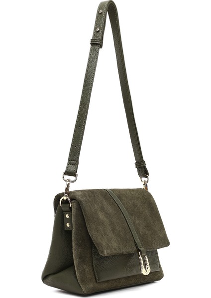 Kadın Yeşil Uzun Askılı Süet Deri Çapraz Çanta 25WBD252610