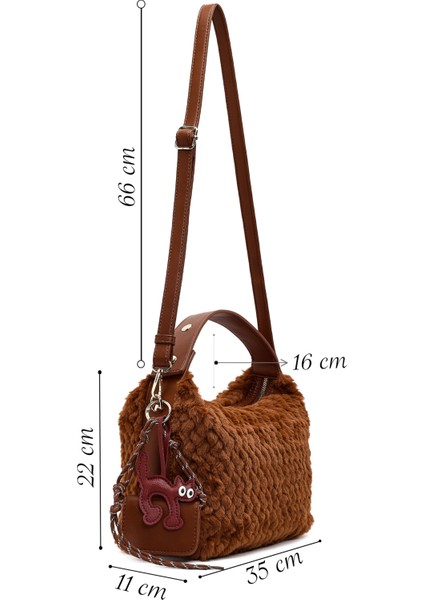 Kadın Kahverengi Uzun Askılı Charmlı Peluş Omuz Çantası 25WBD2865PH fiyatları