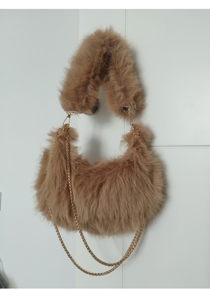 Vintage Peluş Kürk Model Sonbahar, Kış Tote Bag Kadın El, Omuz, Çapraz Çanta