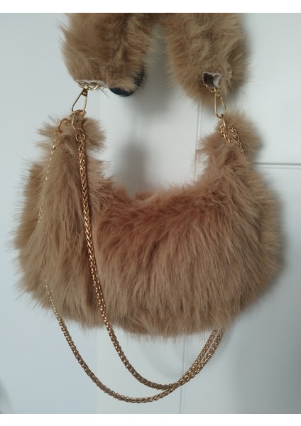 Vintage Peluş Kürk Model Sonbahar, Kış Tote Bag Kadın El, Omuz, Çapraz Çanta