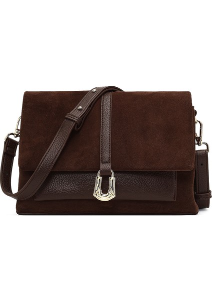 Kadın Kahverengi Uzun Askılı Süet Deri Çapraz Çanta 25WBD252610