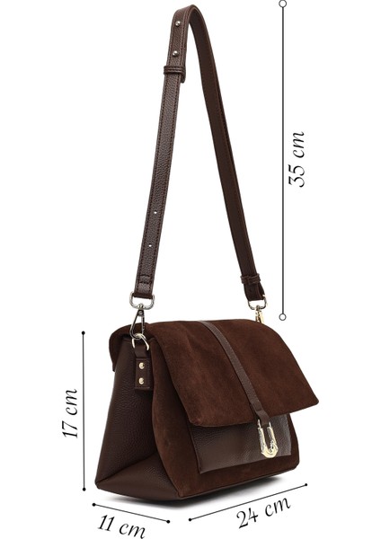 Kadın Kahverengi Uzun Askılı Süet Deri Çapraz Çanta 25WBD252610 fiyatları