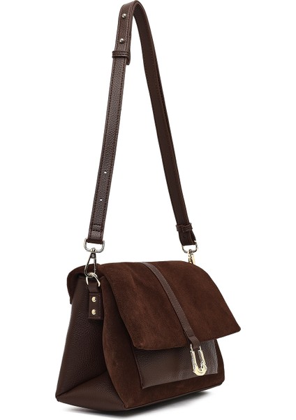 Kadın Kahverengi Uzun Askılı Süet Deri Çapraz Çanta 25WBD252610