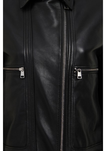 Paloma Kadın Siyah Kısa Oversize Kruvaze Yaka Deri Ceket 25WGD5608VE fırsatları