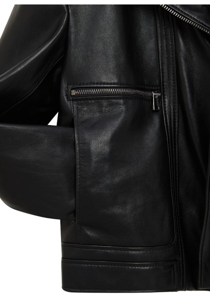 Paloma Kadın Siyah Kısa Oversize Kruvaze Yaka Deri Ceket 25WGD5608VE indirimleri