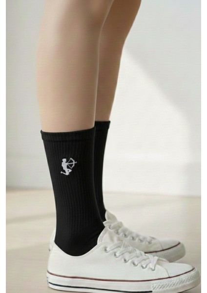Yay Burcu Nakışlı Astrolojik Casual Yazlık Kışlık Pamuklu Unisex Siyah Beyaz 2 Çift Çorap Seti. modelleri