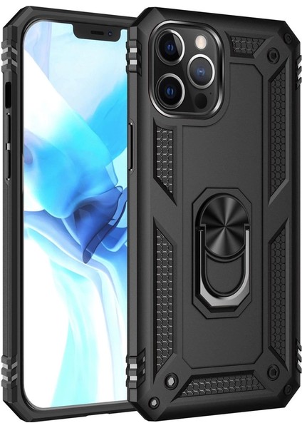 Buğz Iphone 12 Pro Max Kılıf Sofya Yüzüklü Silikon Kapak - Siyah