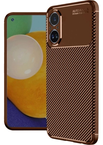 Buğz Realme 12 Lite Kılıf Auto Focus Karbon Kapak - Kahverengi
