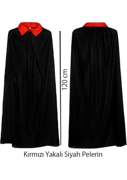 Buğz Kırmızı Yakalı Siyah Dracula Pelerin 120 cm