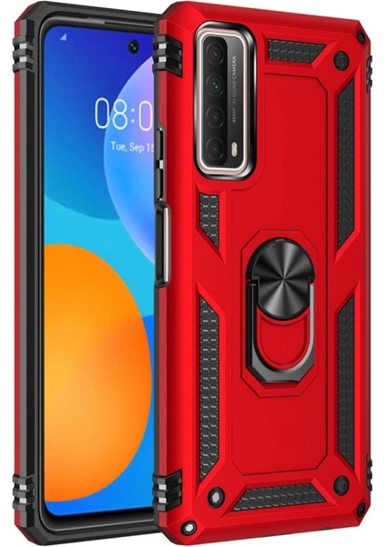 Buğz Huawei P Smart 2021 Kılıf Sofya Yüzüklü Silikon Kapak - Kırmızı