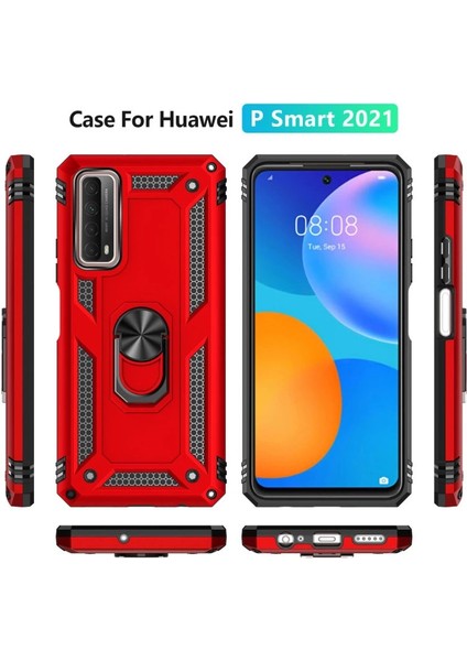 Buğz Huawei P Smart 2021 Kılıf Sofya Yüzüklü Silikon Kapak - Kırmızı modelleri