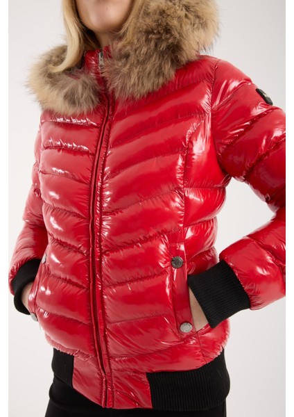 KADIN KISA ÇIKARILABİLİR KÜRK KAPŞONLU DOLGULU SU İTİCİ ŞİŞME MONT 8637