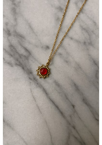 Kırmızı Taşlı Zarif Vintage Mini Güneş Kolye fiyatları