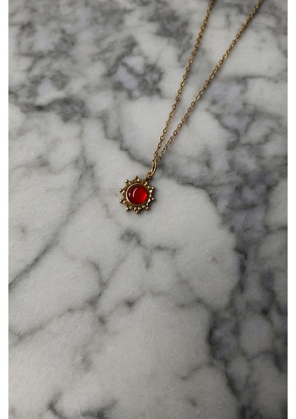 Kırmızı Taşlı Zarif Vintage Mini Güneş Kolye modelleri