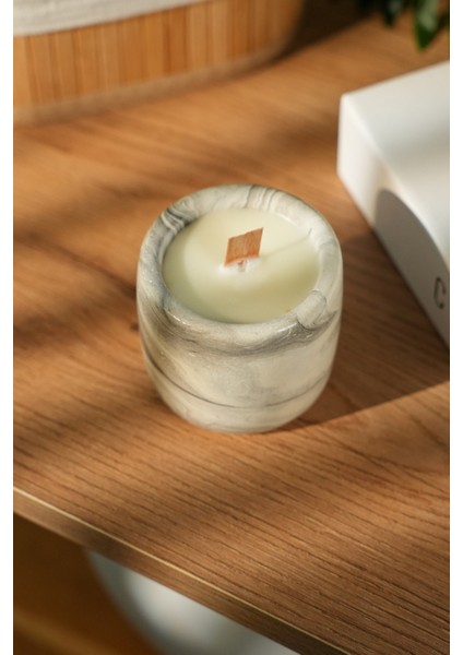 Stone Mist %100 Soya Wax Odun Fitilli Gri Mermer Desen Dekoratif Mum fiyatları