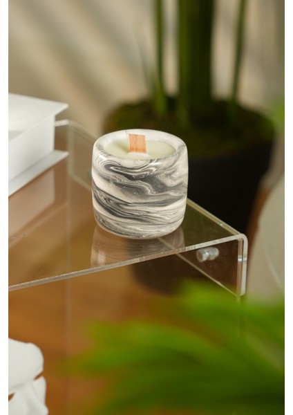 Stone Mist %100 Soya Wax Odun Fitilli Gri Mermer Desen Dekoratif Mum modelleri