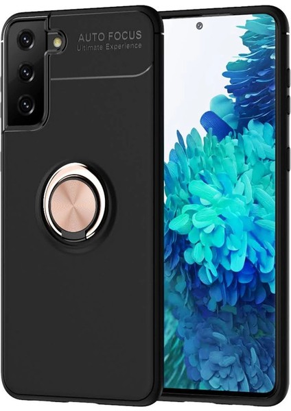 Buğz Samsung Galaxy S21 Plus Kılıf Range Yüzüklü Silikon - Siyah-Gold