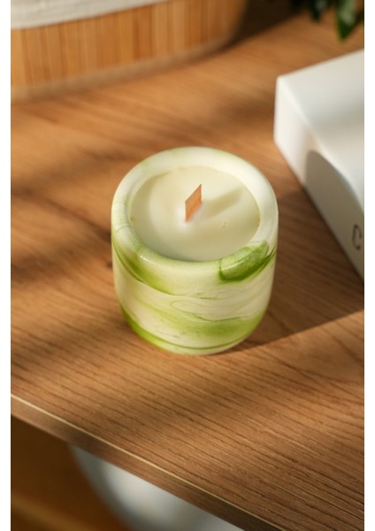 Mint Flow %100 Soya Wax Odun Fitilli Yeşil Mermer Desen Dekoratif Mum fiyatları