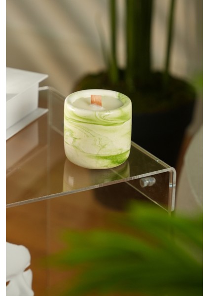 Mint Flow %100 Soya Wax Odun Fitilli Yeşil Mermer Desen Dekoratif Mum modelleri