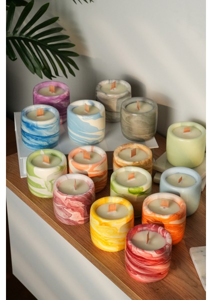 Mint Flow %100 Soya Wax Odun Fitilli Yeşil Mermer Desen Dekoratif Mum fırsatları