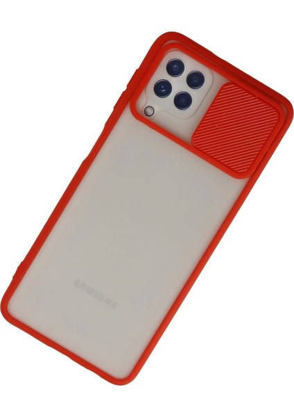 Buğz Samsung Galaxy A22 Kılıf Palm Buzlu Kamera Sürgülü Silikon - Kırmızı modelleri