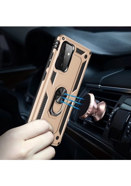 Buğz Samsung Galaxy A72 Kılıf Sofya Yüzüklü Silikon Kapak - Gold