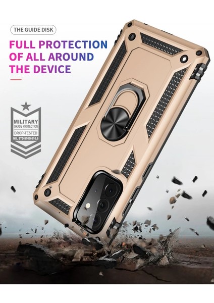 Buğz Samsung Galaxy A72 Kılıf Sofya Yüzüklü Silikon Kapak - Gold