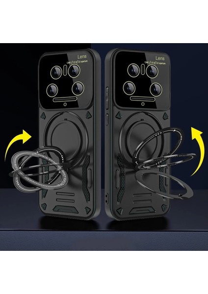Buğz Xiaomi Mi 14 Ultra Kılıf Joy Lens Standlı Kapak - Siyah modelleri
