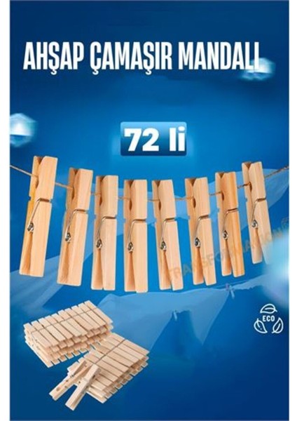 Renkli Ahşap Çamaşır Mandalları 72 Adet, Güçlü ve Şık Tasarım