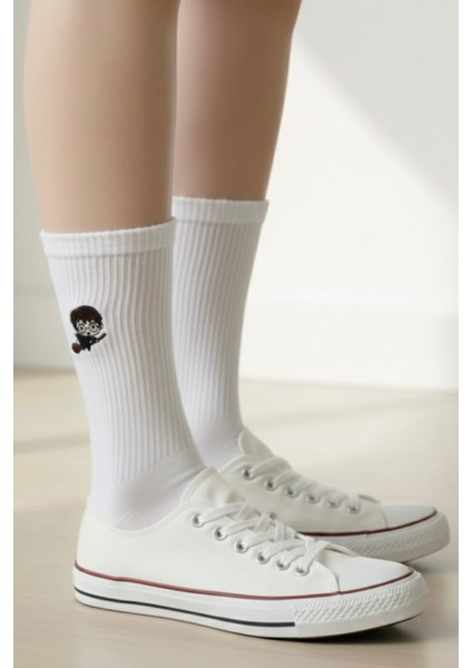 Harry Potter Nakışlı Beyaz Unisex Yazlık Kışlık Sevimli Soket Çorap