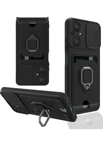 Buğz Xiaomi Poco M5 Kılıf Zuma Kartvizitli Yüzüklü Silikon - Siyah