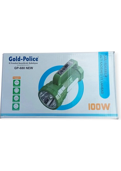Buğz Gold Police GP-680 Şarjlı El Feneri Projektör 100 Watt