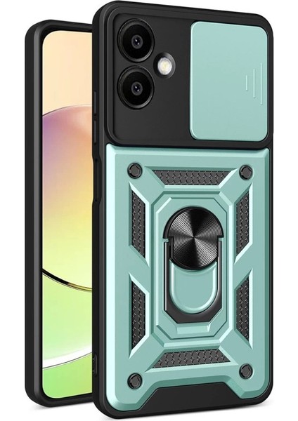 Buğz Samsung Galaxy A06 Kılıf Pars Lens Yüzüklü Silikon - Yeşil