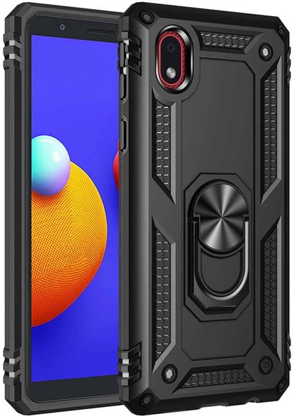 Buğz Samsung Galaxy A01 Core Kılıf Sofya Yüzüklü Silikon Kapak - Siyah