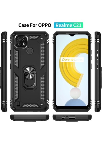 Buğz Realme C21 Kılıf Sofya Yüzüklü Silikon Kapak - Siyah modelleri