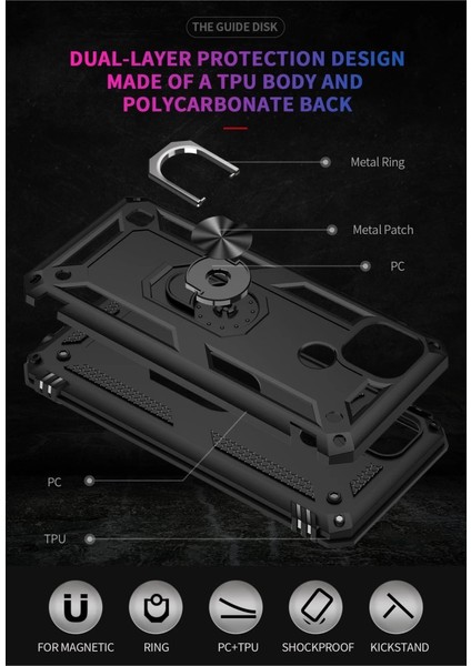 Buğz Realme C21 Kılıf Sofya Yüzüklü Silikon Kapak - Siyah