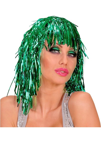 Buğz Yeşil Işıltılı Metalize Parti Peruğu