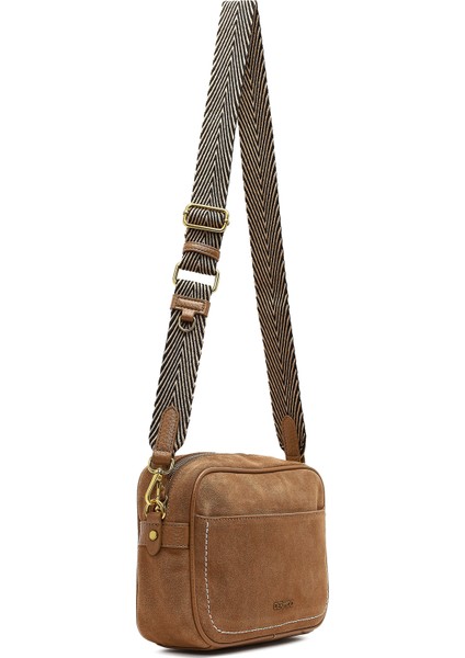 Kadın Taba Uzun Askılı Süet Deri Çapraz Çanta 25WBD252510