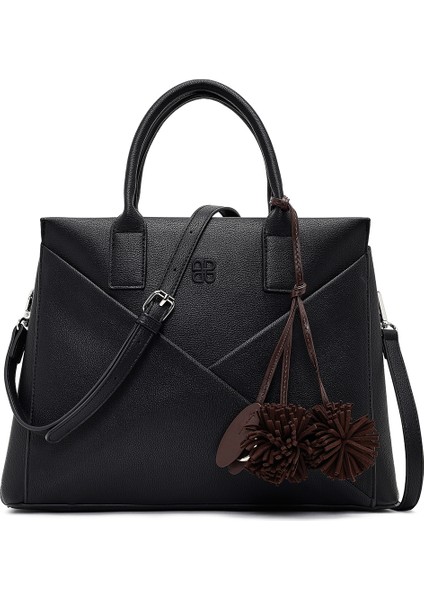 Kadın Siyah Uzun Askılı Aksesuarlı Kol Çantası 25WBD255518