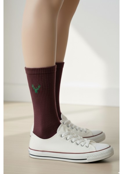 Geyik Nakışlı Renkli Yazlık Kışlık Pamuklu Unisex Soket Çorap