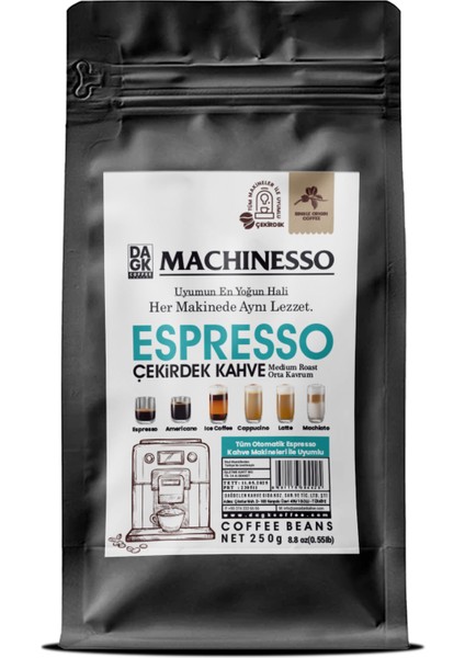 Machinesso Espresso Çekirdek Kahve (Orta Kavrum - Tüm Makineler Ile Uyumlu) 250G